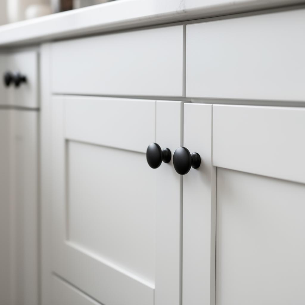 Kitchen cabinets with matte black knob handles