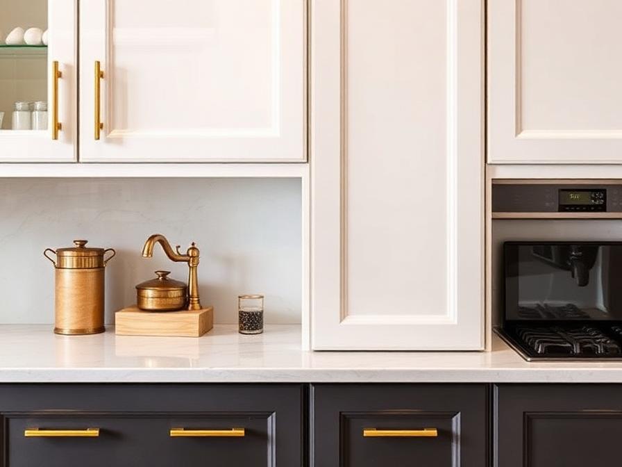 Kitchen cabinets with gold T-bar handles