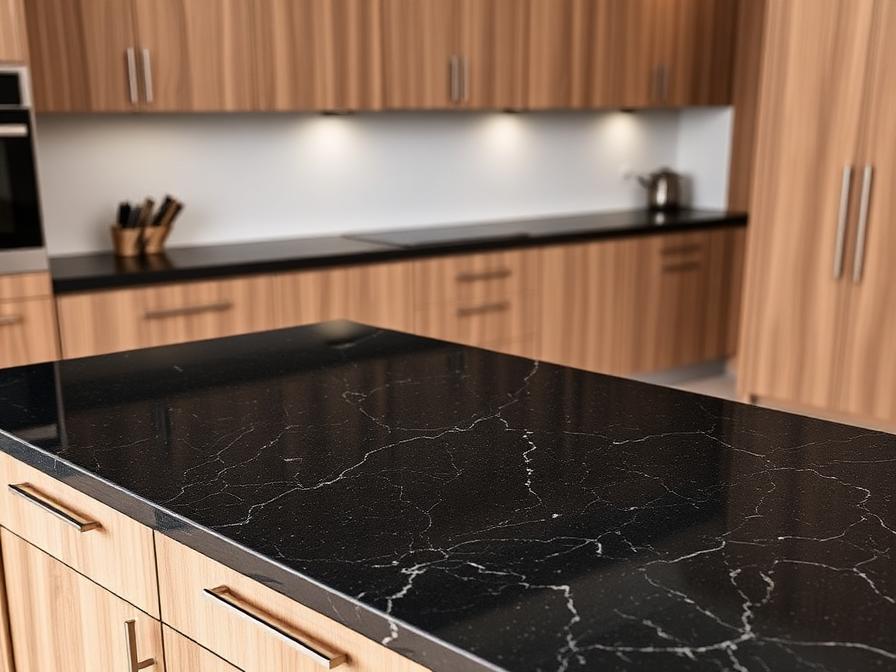Black granite kitchen worktop