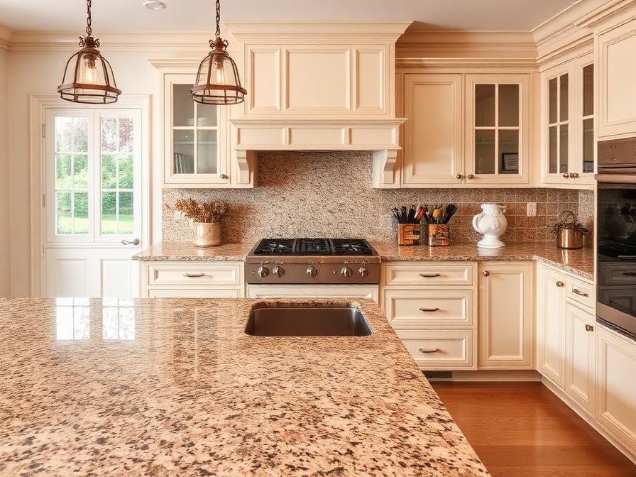Brown speckled granite kitchen worktop