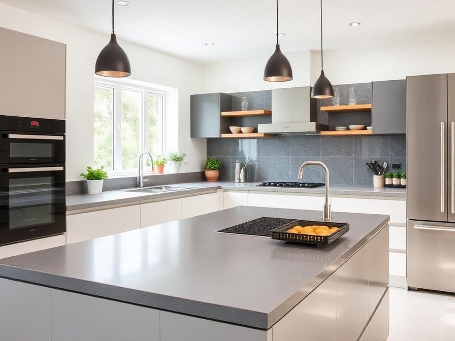 Grey composite kitchen worktop