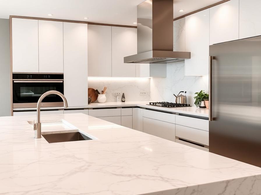Marble effect quartz kitchen worktop
