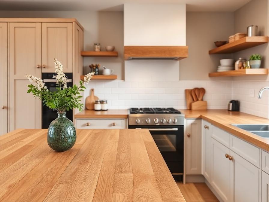 Solid oak wood kitchen worktop